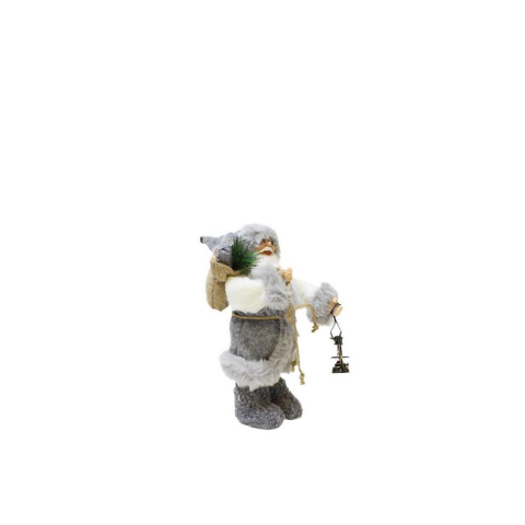 Yılbaşı Dekoru Gri Kürklü Noel Baba Figürlü Süsleme Aksesuarı 30 Cm