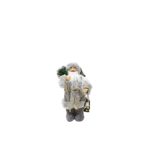 Yılbaşı Dekoru Gri Kürklü Noel Baba Figürlü Süsleme Aksesuarı 30 Cm