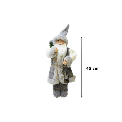 Yılbaşı Dekoru Gri Kürklü Noel Baba Figürlü Süsleme Aksesuarı 45 Cm