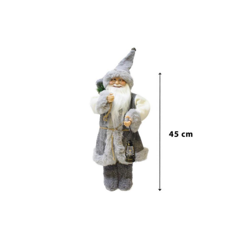 Yılbaşı Dekoru Gri Kürklü Noel Baba Figürlü Süsleme Aksesuarı 45 Cm