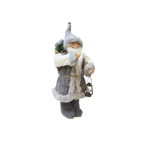 Yılbaşı Dekoru Gri Kürklü Noel Baba Figürlü Süsleme Aksesuarı 45 Cm