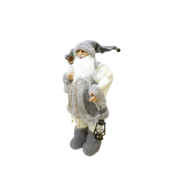 Yılbaşı Dekoru Gri Kürklü Noel Baba Figürlü Süsleme Aksesuarı 60 Cm