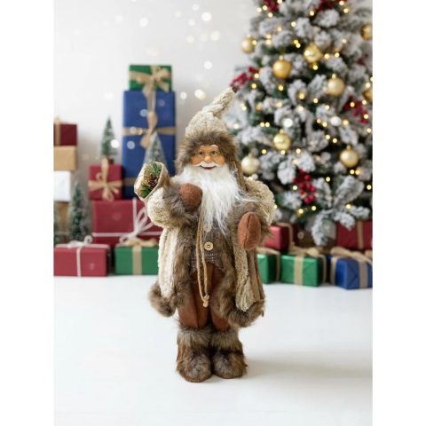 Noel Baba Kahverengi Elbiseli 45Cm