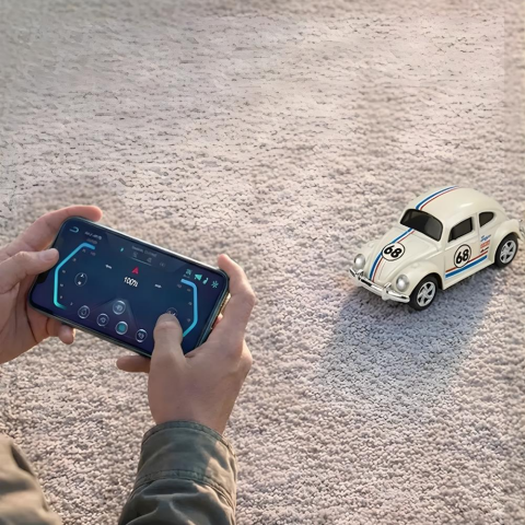 Gokidy Full Fonksiyon Şarj Edilebilir Led Işıklı Metal Mini Uzaktan Kumadanlı Araba 1:64 Ölçek - Beyaz