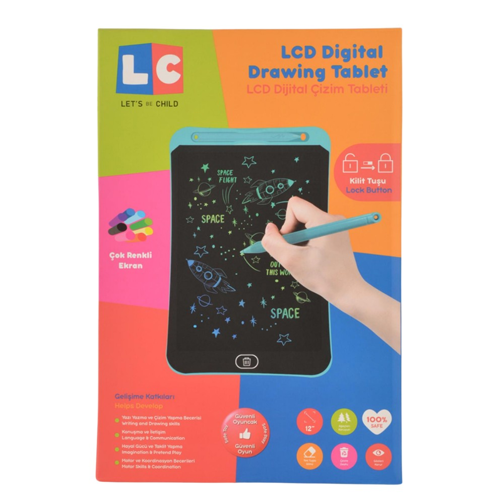LC Dijital Renkli Çizim Tableti, Yazı Çizim Tableti, Çocuk Yazı Çizim Tableti, 12 Inç