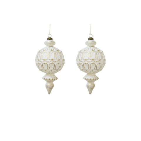 Yılbaşı Ağaç Süsü Retro Altın Eskitme Detaylı Sarkıt Beyaz Gold 16 cm 2'li Set