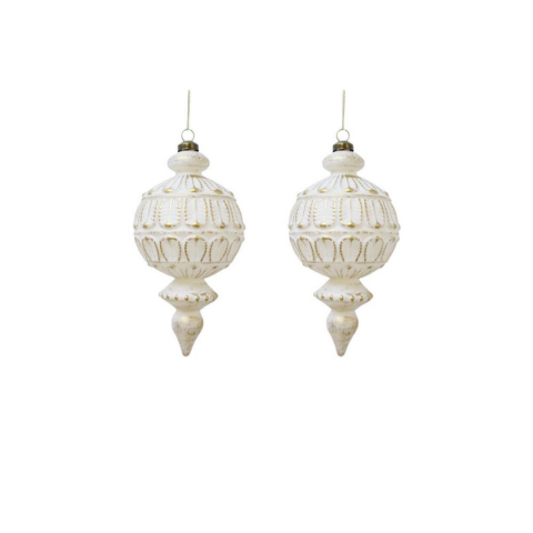 Yılbaşı Ağaç Süsü Retro Altın Eskitme Detaylı Sarkıt Beyaz Gold 16 cm 2'li Set