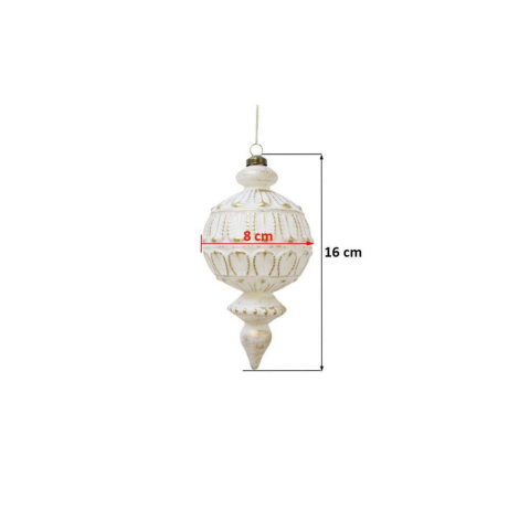 Yılbaşı Ağaç Süsü Retro Altın Eskitme Detaylı Sarkıt Beyaz Gold 16 cm 2'li Set