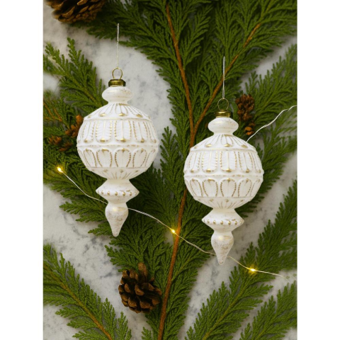 Yılbaşı Ağaç Süsü Retro Altın Eskitme Detaylı Sarkıt Beyaz Gold 16 cm 2'li Set