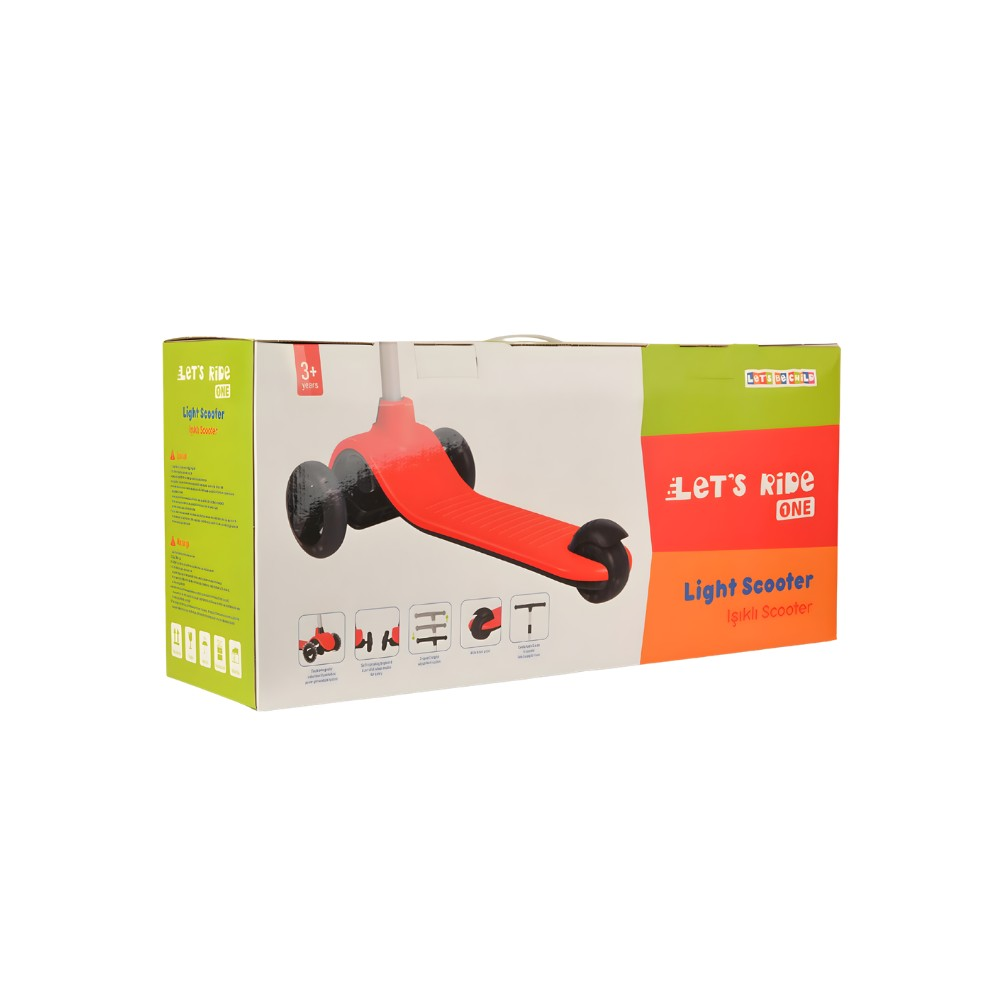 Let's Ride Işıklı ve 3 Tekerlekli Kırmızı Çocuk Scooter
