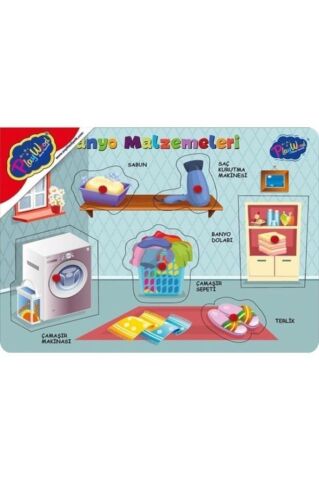Ahşap Puzzle Yapboz - Banyo Malzemelerini Öğreniyorum