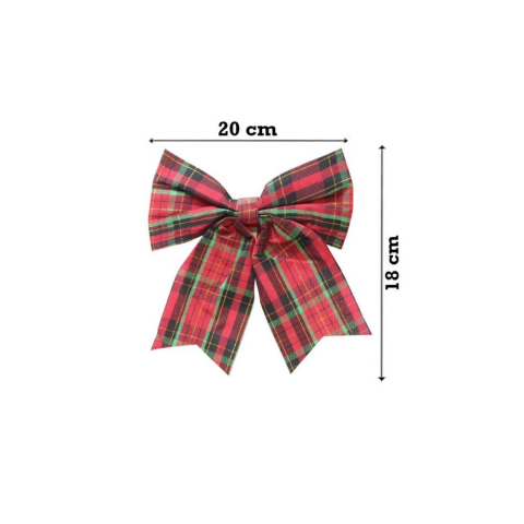 Yılbaşı Ağaç Süsü Ekose Fiyonk Asmalı Dekor Süsü Kırmızı 20 cm