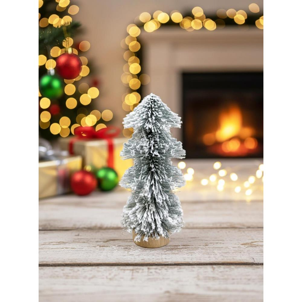 Mini Yılbaşı Ağacı Kar Kaplı Fırça Dallı Dekoratif Çam Ağacı 20 cm