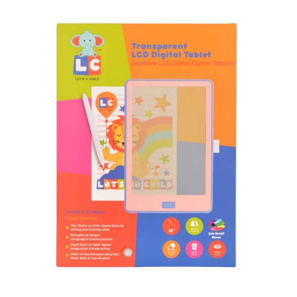 LC 10 Inch Şeffaf LCD Dijital 4 Adet Çizim Kartlı Tablet- Beyaz
