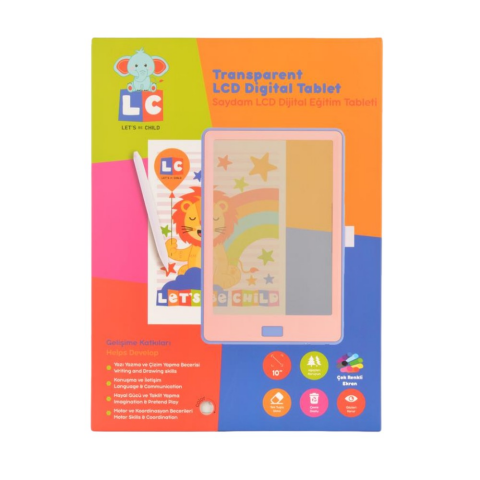 LC 10 Inch Şeffaf LCD Dijital 4 Adet Çizim Kartlı Tablet- Beyaz
