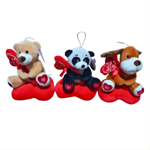 Peluş Kalp Üstüne Ayıcık 3 Asorti