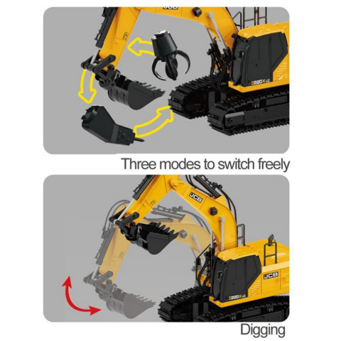 SH 2.4Ghz JCB Lisanslı 3'ü 1 Arada Uzaktan Kumandalı Ekskavatör Oyuncak Metal Kepçeli RC Ekskavatör