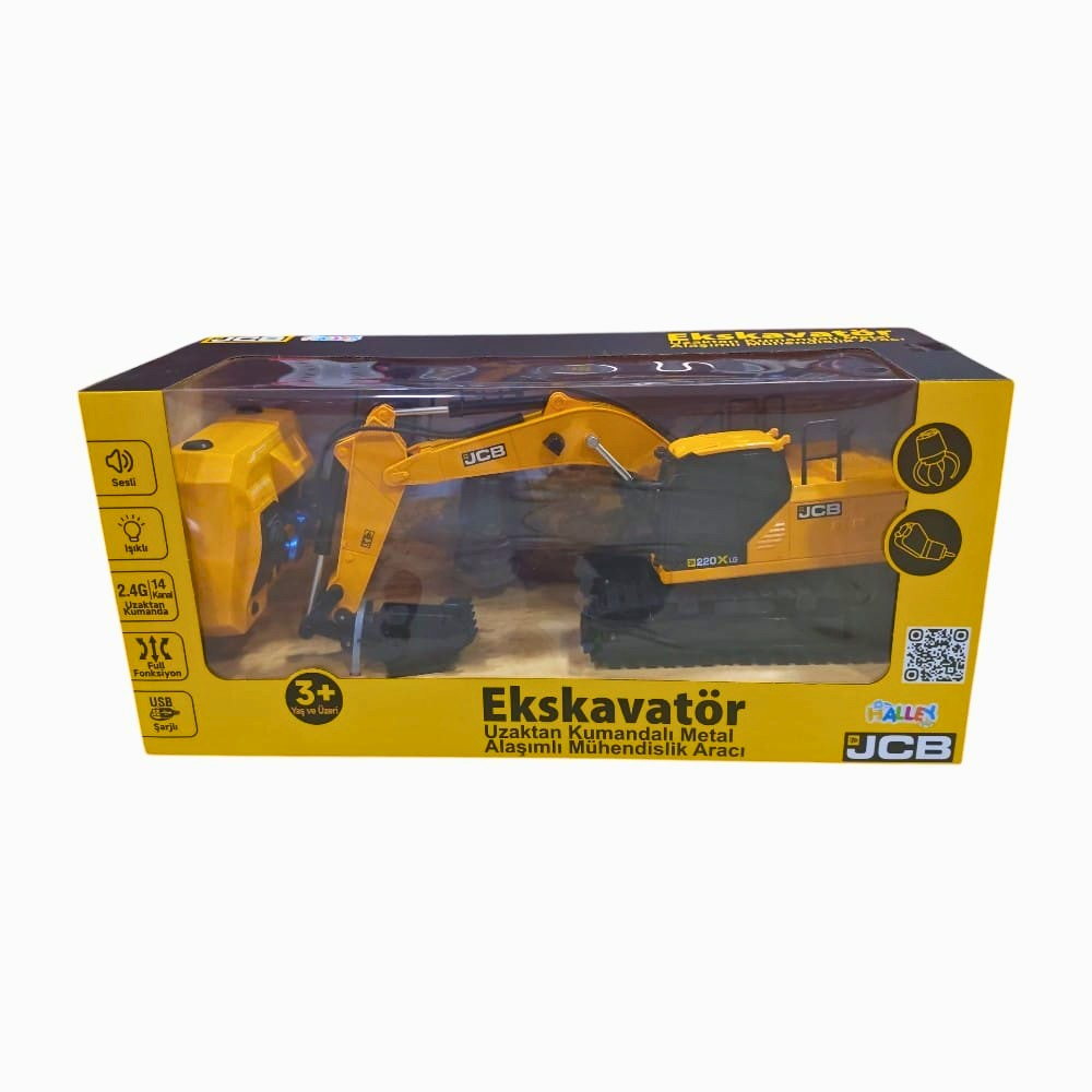 SH 2.4Ghz JCB Lisanslı 3'ü 1 Arada Uzaktan Kumandalı Ekskavatör Oyuncak Metal Kepçeli RC Ekskavatör